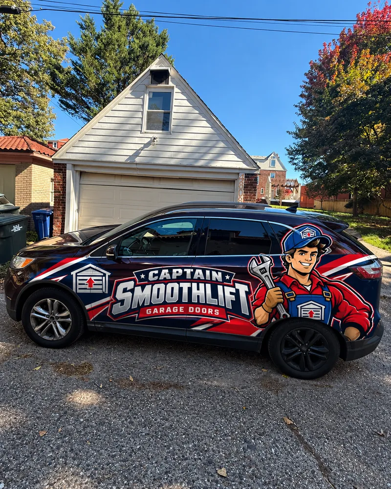Captain Smoothlift branded garage door repair service van